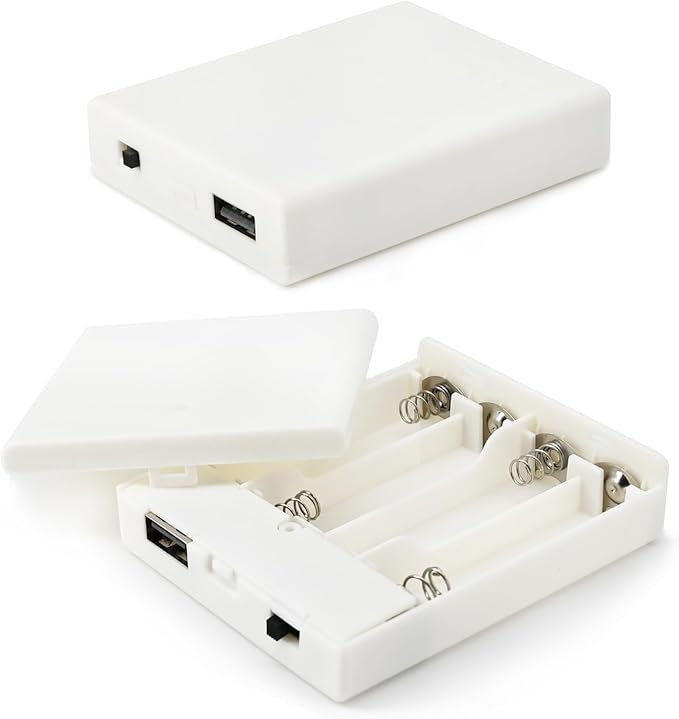 4 AA Battery Holder Case with Switch USB Port for Led Dry Erase Board, Neon Signs, LED Strip 4 Slots 1.5V AA Battery Storage Box with Cover Battery Connector - 2pcs