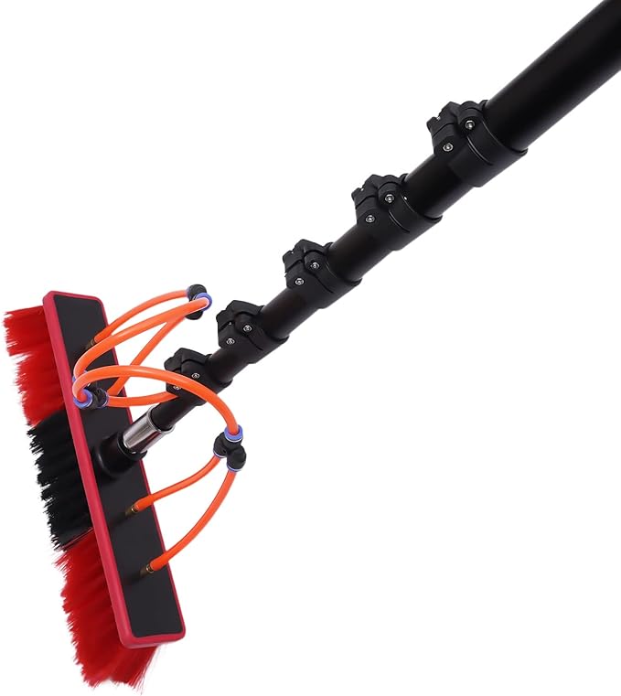 24ft Length Water Fed Pole Kit Water Fed Brush Water Fed Cleaning with Extendable Handle, System Aluminum Rotatable Solar Panel Cleaning Brush Equipment w/ 29.6ft Hose for Window High-Altitude Clean