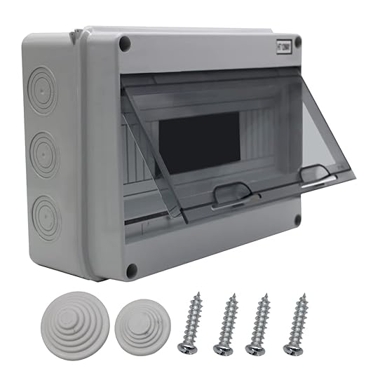 ABS Distribution Protection Box for Circuit Breaker, 12 Way Waterproof Outdoor Power Distribution Box DIN Rail Junction Box for Indoor Wall MCB