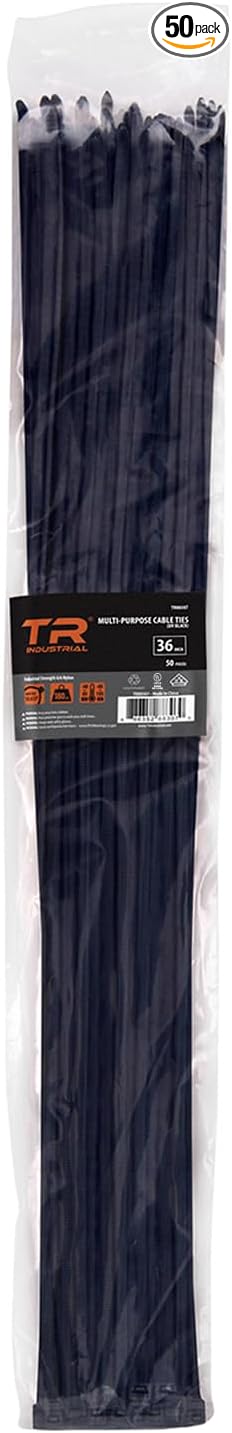TR Industrial Multi-Purpose UV Resistant Black Cable Ties, 36 inches, 50 Pack