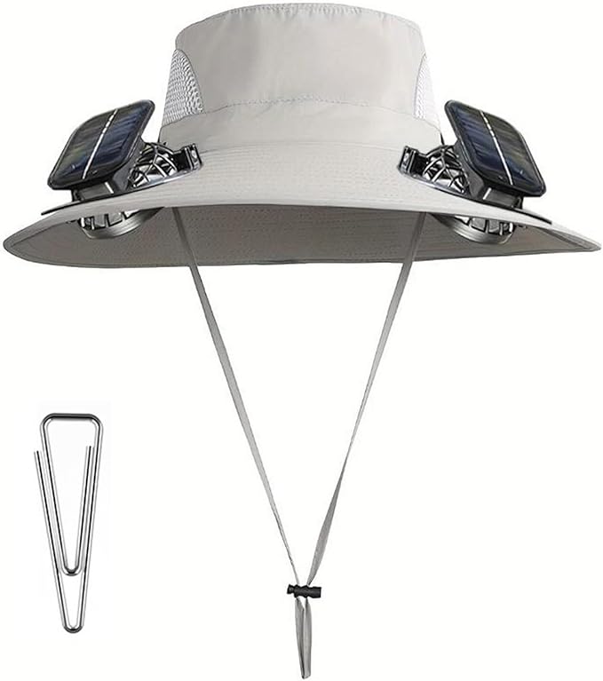 Solar Fan Hats for Men Removable Wide Brim Sun Hat Outdoor Hats with 2 Fans Built in Sun Protection Fishing Hat