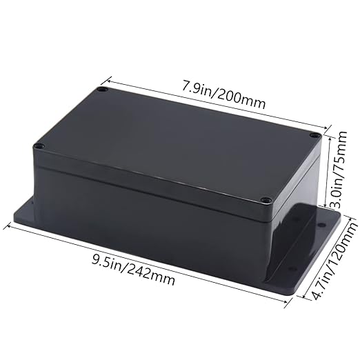 Zulkit Junction Box ABS Plastic Dustproof Waterproof IP65 Universal Electrical Boxes Project Enclosure with Fixed Ear Black 7.87 x 4.72 x 2.95 Inch (200 x 120 x 75 mm)(Pack of 1)