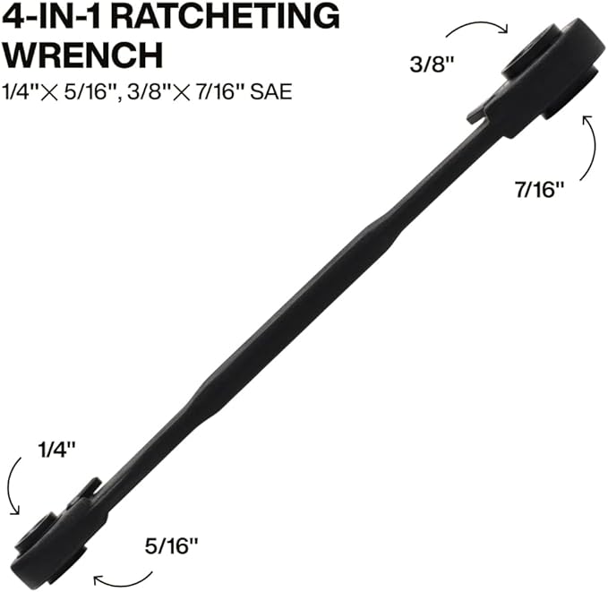 KLEIN TOOLS 68214 4-in-1 Reversible Ratchet Wrench, Box Wrench, SAE Hex Sizes 1/4, 5/16, 3/8, and 7/16-Inch, 90-Tooth Ratchet, Pass-Through Design