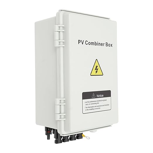 4 String Solar Combiner Box PV Combiner Box with 10A Rated Current Fuse, Surge Protective Device and 63A Air Circuit Breaker for On/Off Grid Solar Panel System (4 String)