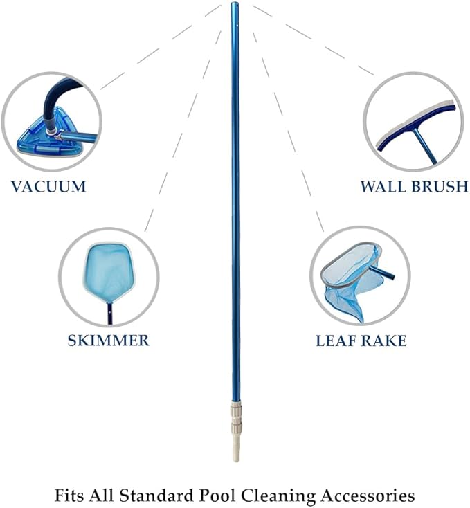 Aqua Select 4-12 Foot Telescoping Pool Vacuum Pole | Heavy Duty 3-Piece Aluminum Pole for Leaf Skimmers, Pool Brushes and Vacuum Heads | Expandable Pole for Swimming Pools