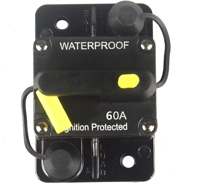 60 Amp Circuit Breaker Waterproof 30A-300A Manual Reset Fuse Inverter for Trolling Motor Auto Car RV Marine Boat Current Overload Protection (60A)