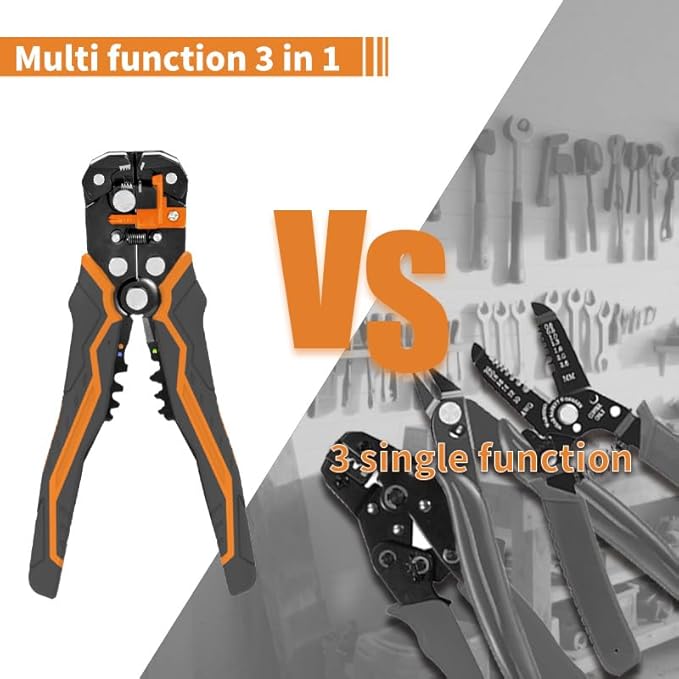 Automatic Wire Stripper for 10-24 AWG, 8 Inch 3-in-1 Tool for Stripping, Cutting, and Crimping, Multi-Function Wire Strippers for Industrial and DIY Use