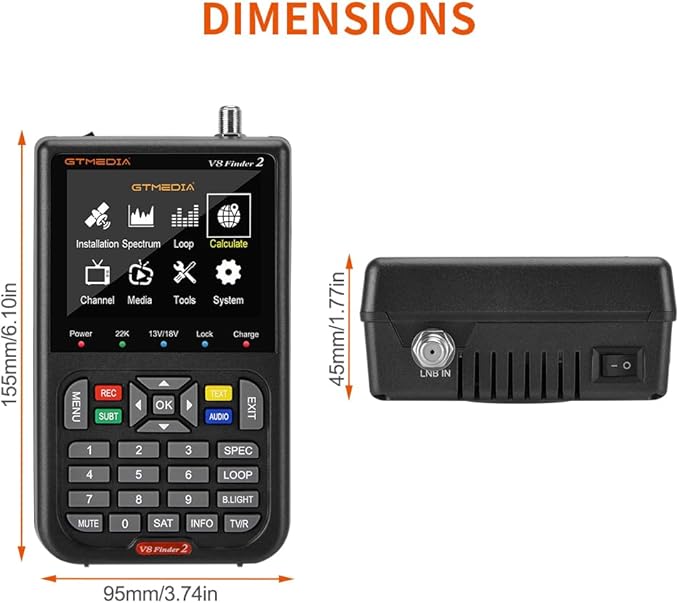 GT Media V8 Finder2 Satellite Finder Digital FTA DVB-S/S2/S2X Signal Measuring Meter Detector Receiver LCD Screen for Adjusting Sat TV Dish with Backpack