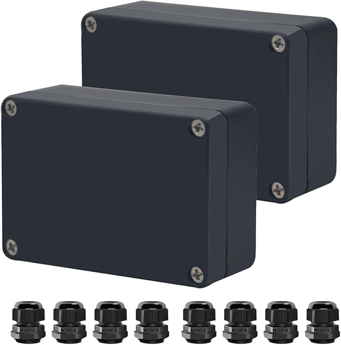 Project Box ABS Black Electrical Boxes IP67 Outdoor Waterproof box Electronic Junction Box Power Enclosure with Cable Glands for DIY Project 3.3x2.3x1.3inch(83x58x33mm)