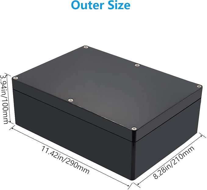 Project Box ABS Black Electrical Boxes IP67 Outdoor Waterproof box Electronic Junction Box Power Enclosure with Cable Glands for DIY Project 11.4 x 8.3 x 3.9 inch (290x190x100mm)