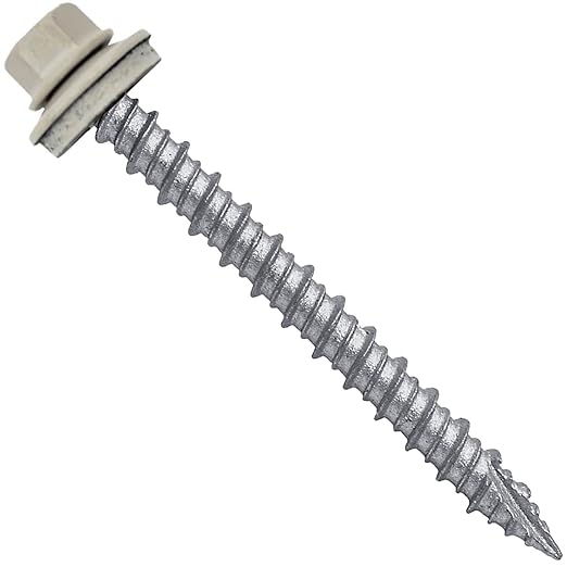 Metal ROOFING SCREWS: (250) 10 x 2" Light Stone Hex Head Sheet Metal Roof Screw. Self starting metal to wood siding screws. EPDM washer. Colored head