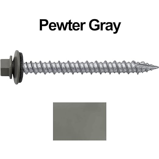 Metal ROOFING SCREWS: (250)10 x 2" PEWTER GRAY/SLATE GRAY Hex Head Sheet Metal Roof Screw. Self starting metal to wood siding screws. EPDM washer. Colored head
