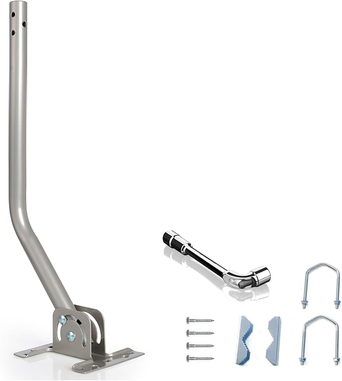 Universal Adjustable Antenna Mount Pole(OD 1", Length 16 1/2"), Pole Mounting Bracket for Wall Eave Roof, Compatible with Antenna, Weather Station and WiFi Extender, with U-Bolt Kit