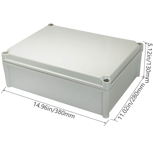 Zulkit Junction Box ABS Plastic Dustproof Waterproof IP67 Junction Boxes Universal Electrical Project Enclosure DIY Electronic Project Box Grey 14.96 x 11.02 x 5.12 inch (380 x 280 x 130 mm)