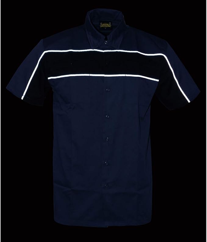 Milwaukee Leather MDM11671 Men’s Grey-Black Mechanic Work Shirt w/Reflective Strip - Heavy-Duty Button-Up