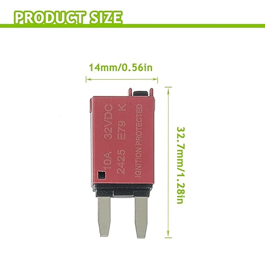 10A DC 12V-32V Manual Reset Circuit Breaker ATM Low Profile T1 Mini Blade Fuses Breakers for Car Trucks Marine Boat RV Solar and More,2 Pack