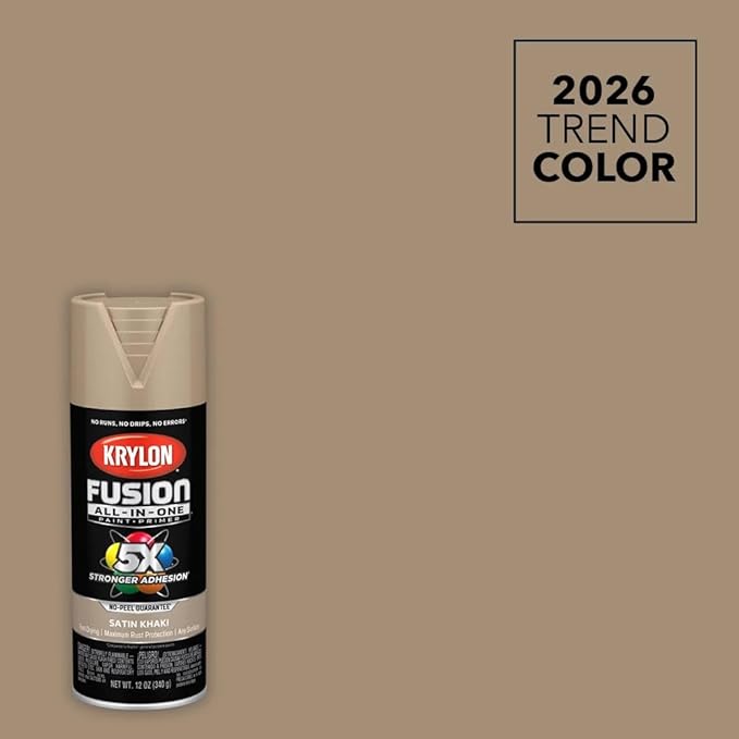 Krylon Fusion All-In-One Adhesive Spray Paint for Indoor/Outdoor Use, 12 oz, Khaki