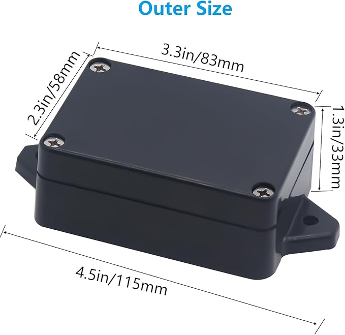 Project Box ABS Black Electrical Boxes IP67 Outdoor Waterproof Box Electronic Junction Box Power Enclosure with Cable Glands for DIY Project with Mounting Ear 3.3 x 2.3 x 1.3inch