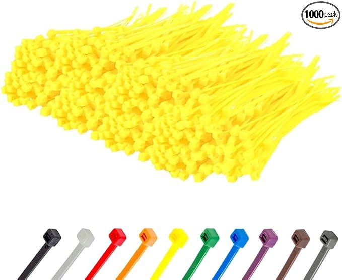 GTSE 4 Inch Yellow Zip Ties, 1,000 Bulk Pack, 18lb Strength, UV Resistant Small Nylon Cable Ties, Self-Locking 4" Tie Wraps