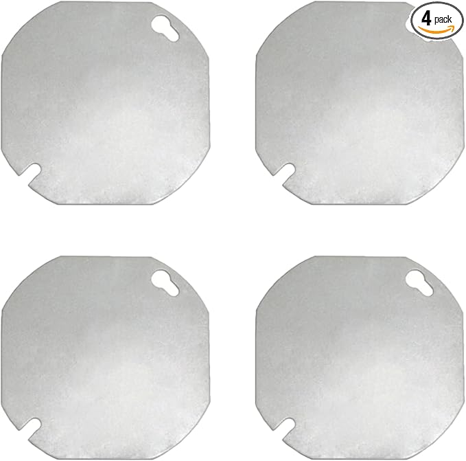 4 Packs Octagon Electrical Box Cover, Galvanized Steel Metal Junction Box Covers, Blank Flat Outlet Box Cover for 4 inch Octagonal Box