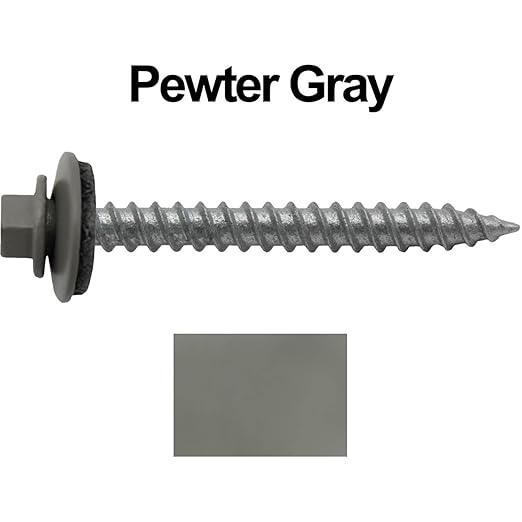 Metal Roofing Screws: (250) 12 x 2 Pewter Gray Hex Sheet Metal Roof Screw. Sharp Point Metal to Wood siding Screws. 5/8" EPDM Washer