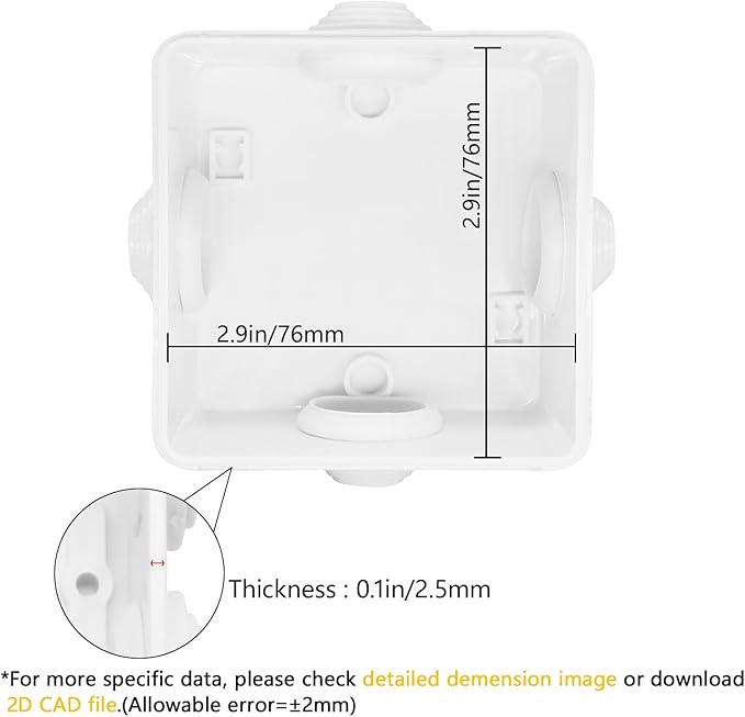 LeMotech Junction Box, ABS Plastic IP55 Water Resistant and Dustproof, Universal Electrical Enclosure, Outdoor and Indoor Project Box, 3.1" x 3.1" x 1.9", White