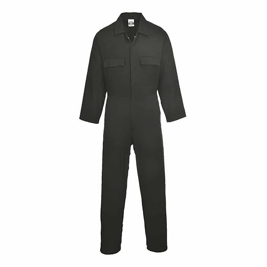 Portwest S998 Men's Work Coveralls 100% Cotton - Protective Overalls Durable Workwear Boiler Suit for Mechanics Warehouse Garages DIY Black, Large