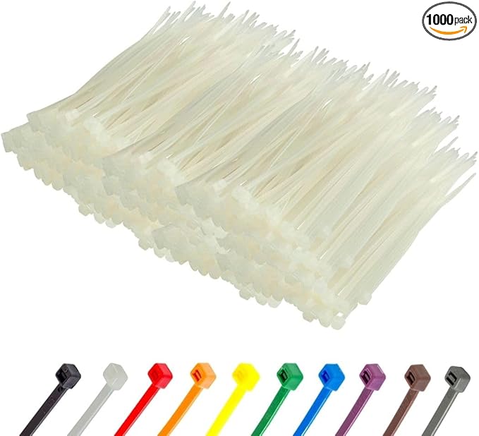 GTSE 6 Inch White/Clear Zip Ties, 1,000 Bulk Pack, 40lb Strength, UV Resistant Strong Nylon Cable Ties, Self-Locking 6" Tie Wraps
