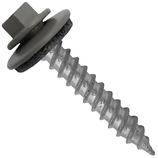 Metal Roofing Screws: (250) 12 x 1-1/2" Pewter Gray Hex Sheet Metal Roof Screw. Sharp Point Metal to Wood siding Screws. 5/8" EPDM Washer.
