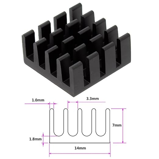 20PCS Black Aluminum Heat Sink with Thermal Conductive Adhesive Tape, 14×14×7mm Heatsink Cooler for Cooling VRM GPU Stepper Driver MOSFET VRam Regulators