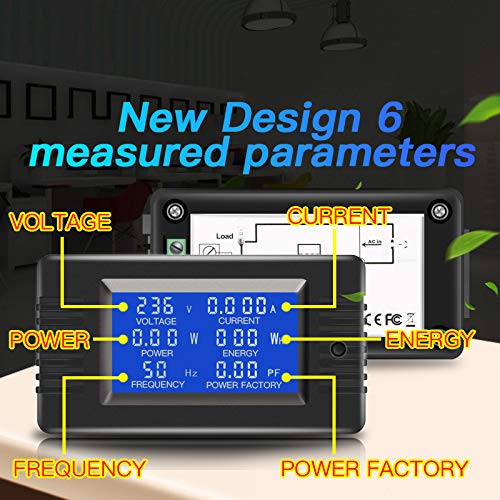 2 Pieces AC Current Voltage Amperage Power Energy Panel Meter LCD Digital Display Ammeter Voltmeter Multimeter with Split Core Current Transformer CT AC 80-260V 100A Multi-Function Power Monitor