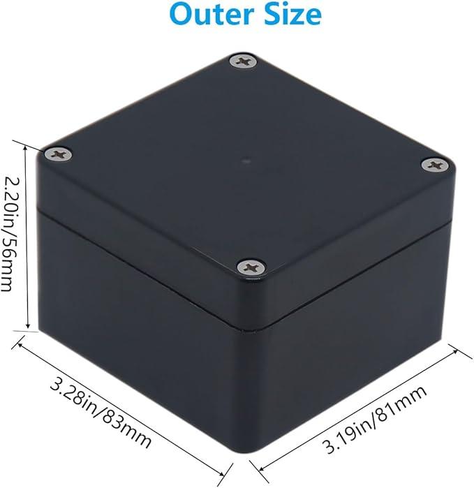 Project Box ABS Black Electrical Boxes IP67 Outdoor Waterproof Box Electronic Junction Box Power Enclosure with Cable Glands for DIY Project 3.3x3.2x2.2inch (83 x 81 x 56 mm)