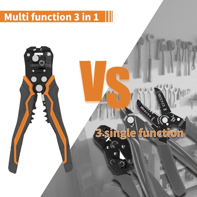 Automatic Wire Stripper, 3 in 1 Stripper/Cutter/Crimping Heavy Duty Multi-Function Tool for 8-18 AWG Electrical Wire, Comes with Replaceable Stainless Steel Blades & Springs, 8 Inch