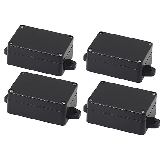 Zulkit Junction Box IP65 Waterproof ABS Plastic Universal Electrical Boxes Project Enclosure with Fixed Ear Black 3.27 x 2.28 x 1.30 Inch (Pack of 4)