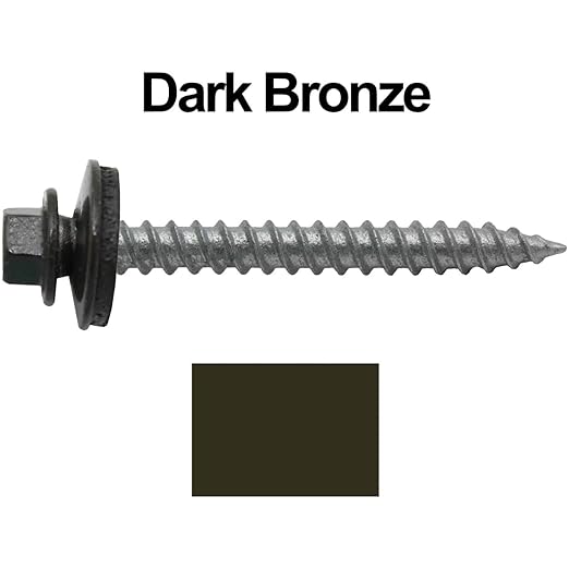 Metal Roofing Screws: (250)12 x 2" Dark Bronze Hex Sheet Metal Roof Screw. Sharp Point Metal to Wood siding Screws. 5/8" EPDM Washer