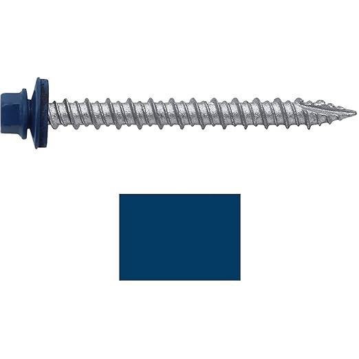 Metal ROOFING SCREWS: (250) 10 x 2" Gallery Blue Hex Head Sheet Metal Roof Screw. Self starting metal to wood siding screws. EPDM washer. Colored head