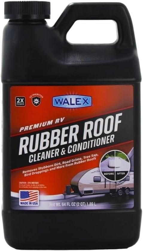 Walex RV Rubber Roof Cleaner/Conditioner - Removes Dirt, Road Grime, Tree Sap, Bird Droppings & More, Conditions RV Roof After Application; Great for RVs, Campers, Motorhomes, & Trailers, 64 oz