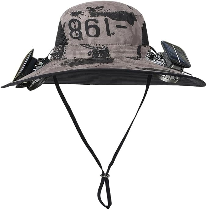 Solar Fan Hat Rechargeable 2Detachable Solar Fans,Water-Repellent Wide Brim Bucket Hat, Outdoor Camping Hiking Golf Sun Hat