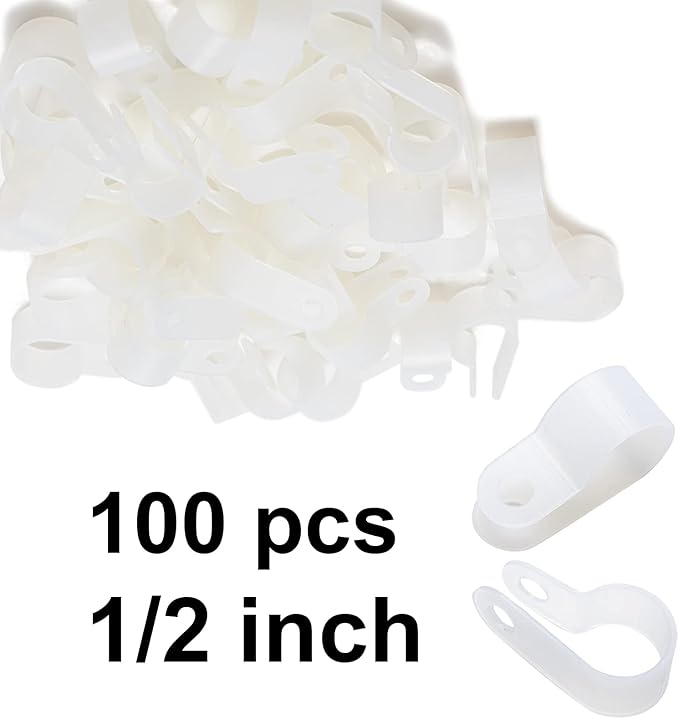 100 Pack 1/2-inch Rope Light Clips, P-Style Rope Light Mounting Clips with Stainless Steel Screws, Outdoor Cable Clips Clamps for Wire Management, LED Rope Light Clips for Outside