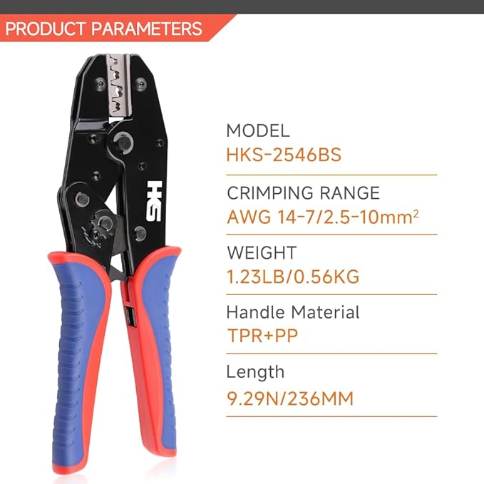 HKS Crimping Tool for Solar PV Cable Connectors - Ratcheting Wire Crimpers - AWG 14-8 (2.5-10mm²) - Ratchet Terminal Crimper - Electrical Crimping Tool