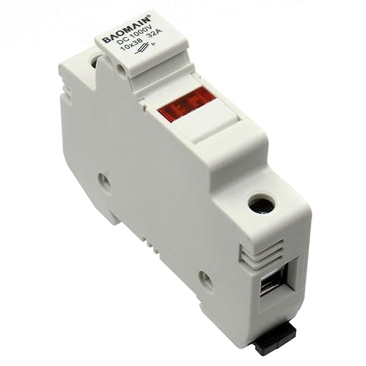 Baomain Solar PV DIN Rail Fuse Holder 1 Pole 30A 1000VDC/32A 690VAC, RT18-32 10x38mm, 18-8 AWG with LED Indicator, 35mm Mount, UR & CE Certified for Solar PV Systems