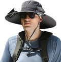 Solar Fan Hat ，Wide Brim Solar Fan Hat with 2 Solar Powered Fan Built ，Waterproof Outdoor Fishing Hat