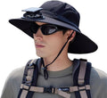 Extra Wide Brim Solar Fan Hat, Mens Fishing Hat with Fan, Neck Flap Sun Hat, UPF 50+ Solar Powered Cooling Cap Fisherman Hats