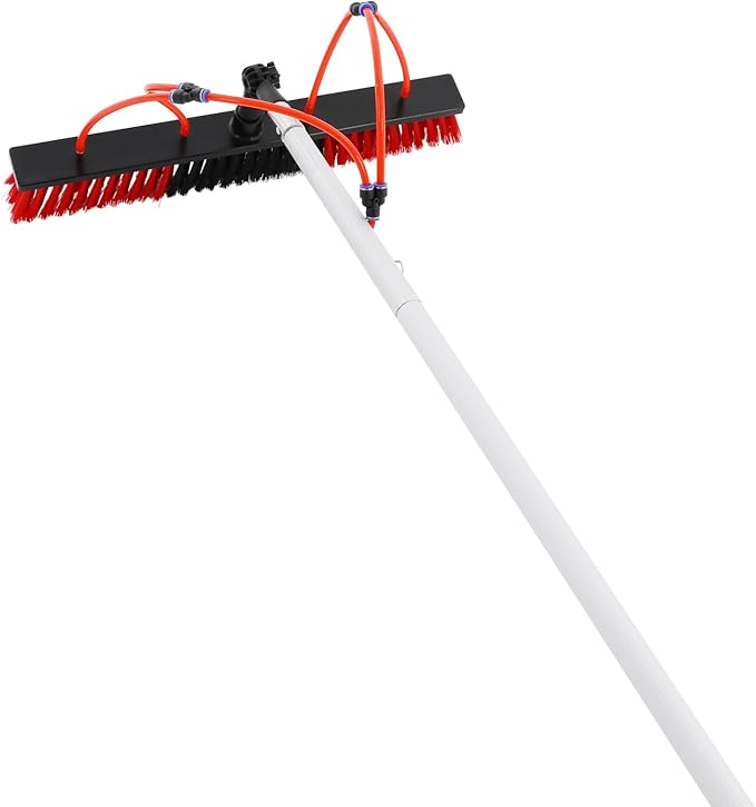 30.18FT Long Reach Solar Panel Cleaning Brush Kit, Water Fed Pole Cleaning Kit, Pole Extendable Cleaner Tool for Roof Window Cleaning, 65.62Ft Water Pipe, 21.65in 180° Adjustable Brush Head