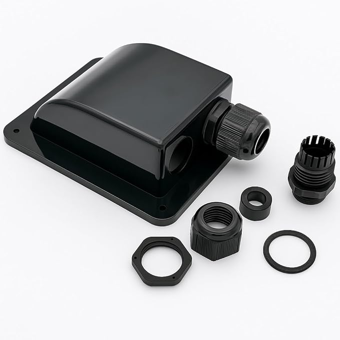 Black Waterproof Solar Cable Entry Gland, Double Cable Entry Gland for All Cable Types 6mm² to 12mm² for Solar Panels on RV Camper Van Travel Trailer Boat Cabin (Pack of 2)