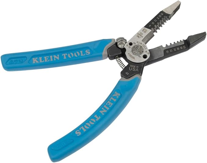 Klein Tools K12035L Klein-Kurve Wire Cutters, Made in USA, Heavy Duty Wire Stripping Tool with Lock, 8-20 AWG