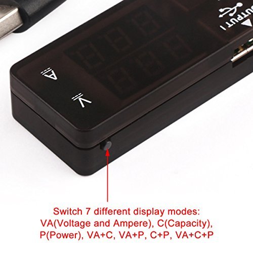 DROK USB Tester, USB-A 2.0 Digital Multimeter Dual USB Output Ports PD QC 3.0 Color LED Display, 7 Modes Capacity Voltage Current Power Voltmeter Ammeter for Laptop Power Bank Solar Panel