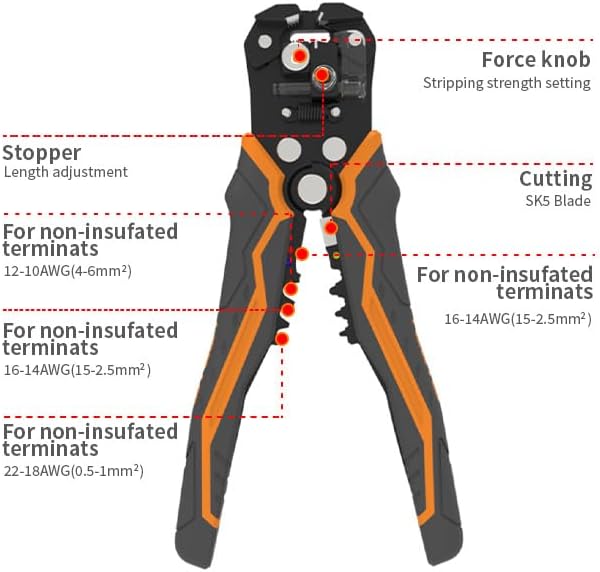 Automatic Wire Stripper, 3 in 1 Stripper/Cutter/Crimping Heavy Duty Multi-Function Tool for 8-18 AWG Electrical Wire, Comes with Replaceable Stainless Steel Blades & Springs, 8 Inch