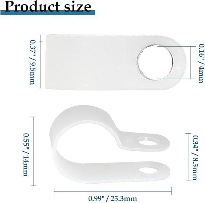 100 Pcs 1/2 Inch R-Type Clip Clamp, Nylon P-Type Mounting Clips, Cable Clip Wire Clamp for Wire Management, Stainless Steel Screws Included