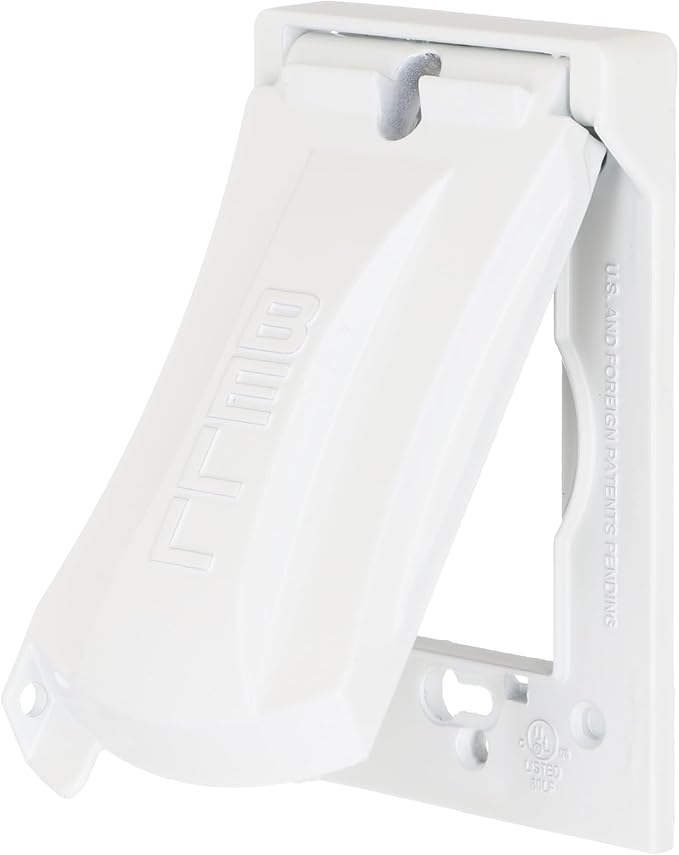 Hubbell-Bell MX1050W 1-Gang Weatherproof Universal Metal Flip Cover, Vertical/Horizontal 12-in-1, White